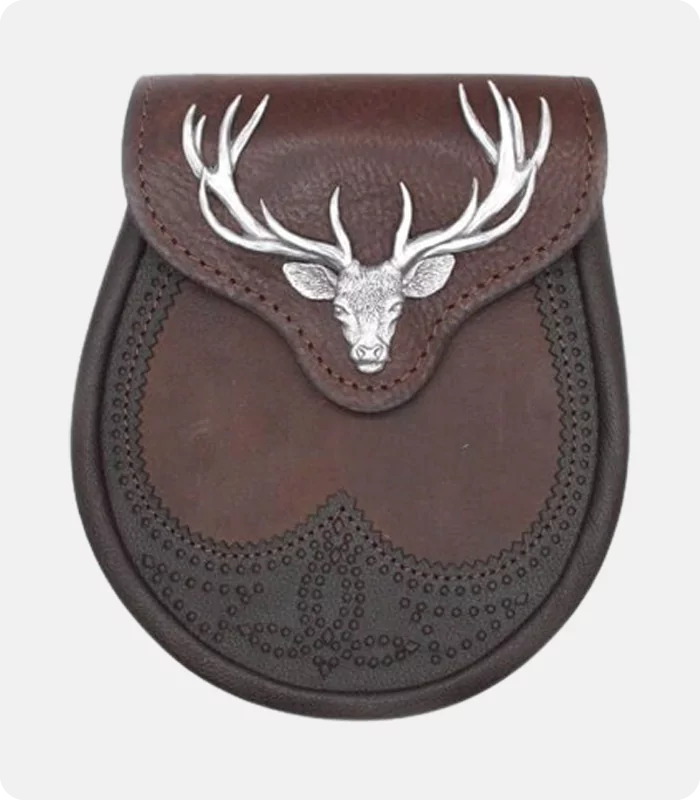 Brown Stag Head Designe Leather Sporran
