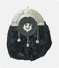 Chrome Plain Celtic Thistle Targe Black Rabbit Sporran