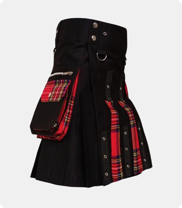 Black-Royal-Stewart-Tartan-utility-kilt-Side
