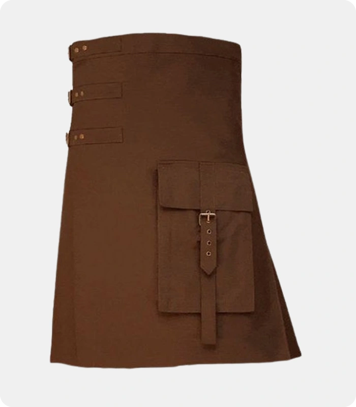 Brown-Utility-Kilt-with-Fastening-Straps-and-Pocket