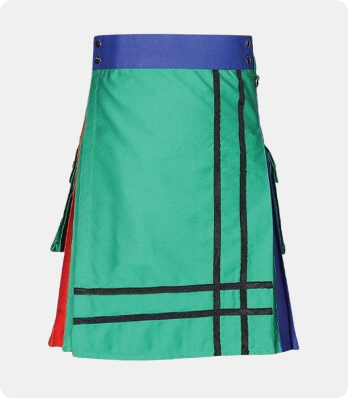 Fashion-Blue-and-Orange-Utility-Kilt-with-Green-Apron