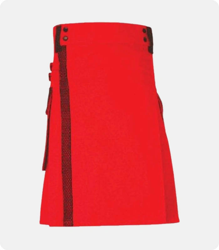 Modern-Red-Utility-Kilt-with-Black-Net-and-Belt-Loops