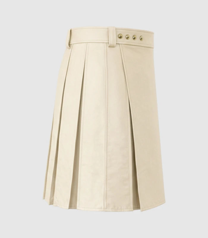 Plain Beige Cream Leather Kilt