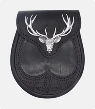 Black Stag Head Designe Leather Sporran