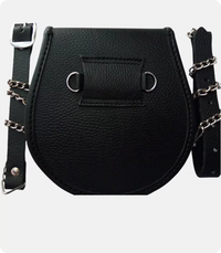 Black Three Tassel Leather Sporran With Chain Belt Back