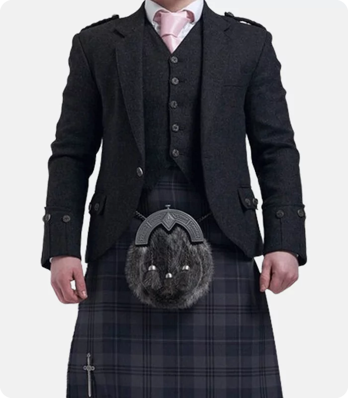 Black Tweed Wool Argyle Jacket