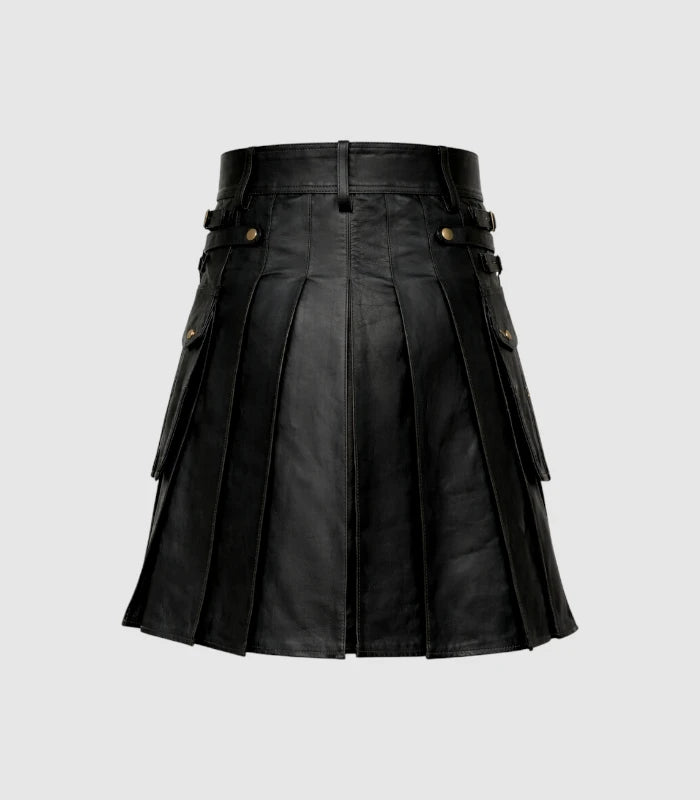 Black Leather Kilt Back