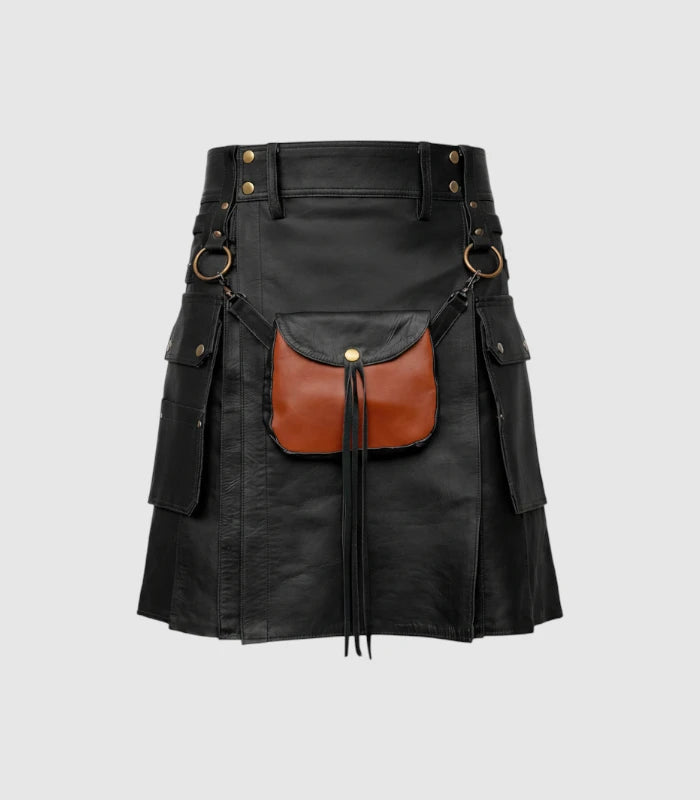 Black Leather Kilt Front
