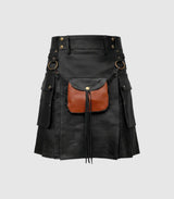 Black Leather Kilt Front