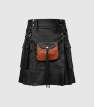 Black Leather Kilt Front