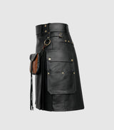 Black Leather Kilt Left Side