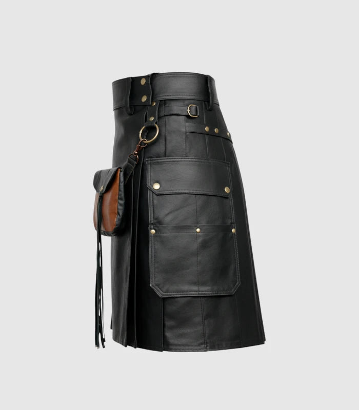 Black Leather Kilt Left Side