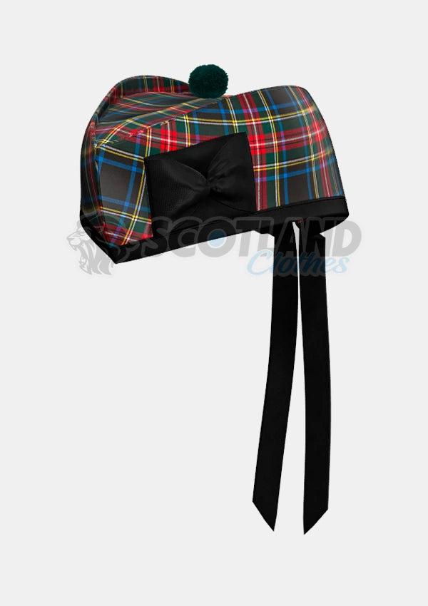 Black Stewart Tartan Glengarry Hat Front