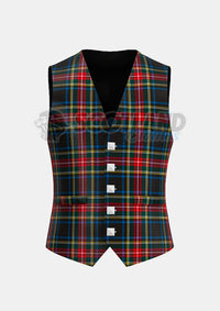 Black Stewart Tartan Waistcoat Front