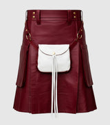 Burgundy Leather Kilt Front