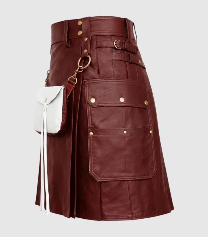 Burgundy Leather Kilt Left Side