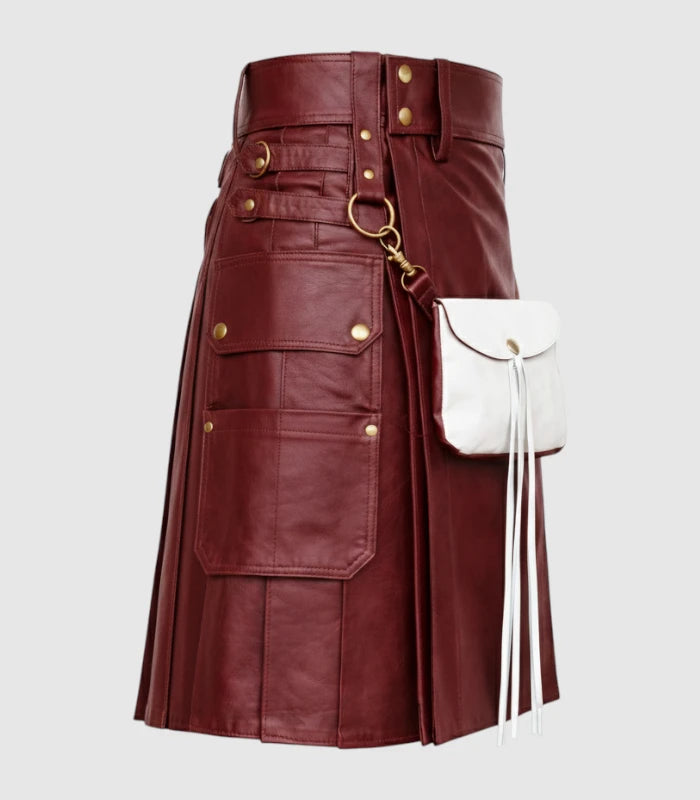 Burgundy Leather Kilt Right Side