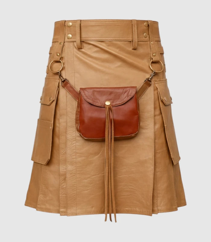 Camel Leather Kilt Front