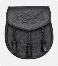 Celtic Interweave Woven Tassel Black Leather Sporran