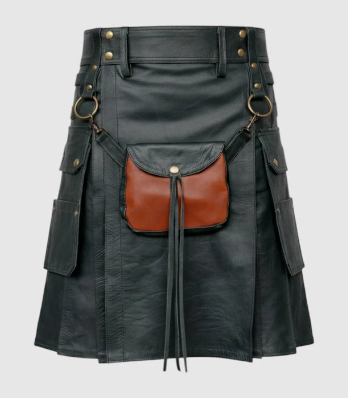 Charcoal Leather Kilt Front