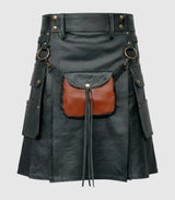 Charcoal Leather Kilt Front