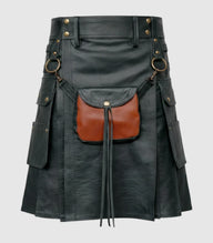Charcoal Leather Kilt Front