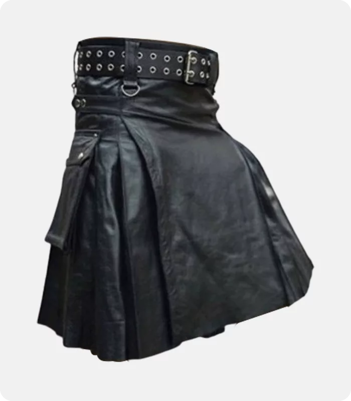 Custom Made Black Leather Kilt For Men