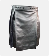 Custom Made Black Leather Kilt with Navy Highlights