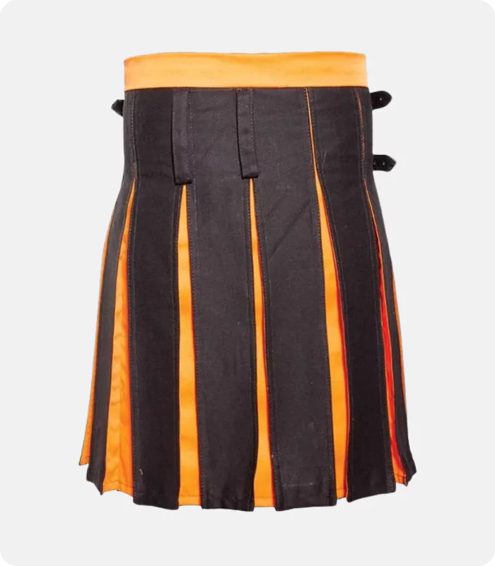 Custom Made Box Pleated Modern Black And Orange Two Kilt Back