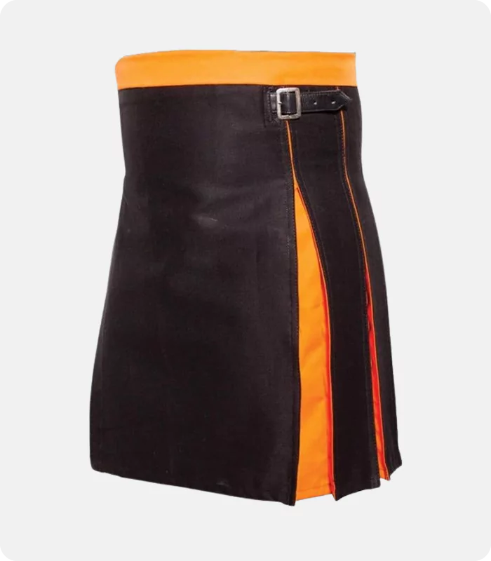 Custom Made Box Pleated Modern Black And Orange Two Kilt Right Side