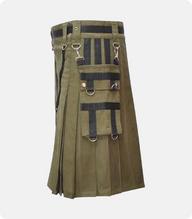 Custom Made Cotton Olive Green Utility Kilt