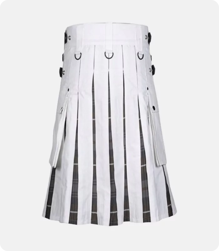 Custom Made Men White Cotton Utility Hybrid Kilt Back