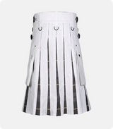 Custom Made Men White Cotton Utility Hybrid Kilt Back