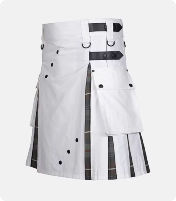 Custom Made Men White Cotton Utility Hybrid Kilt Side