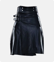 Custom Made Stylish Pure Black Leather Kilt