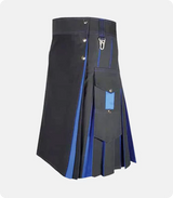 Custom Made Traditional Black and Blue Hybrid Kilt Side