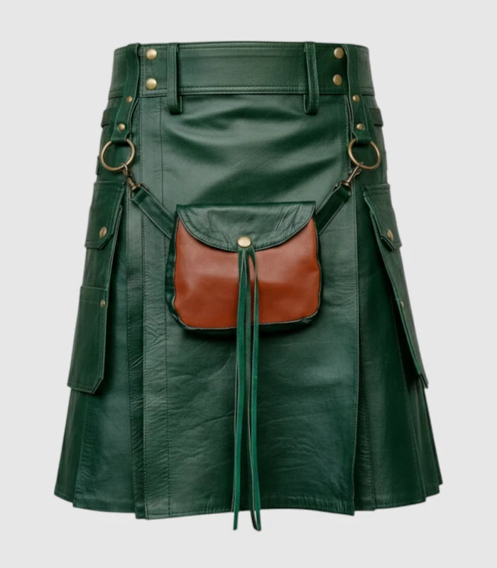 _Dark Green Leather Kilt Front