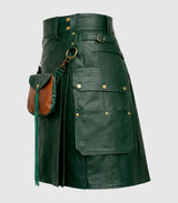 _Dark Green Leather Kilt Left Side