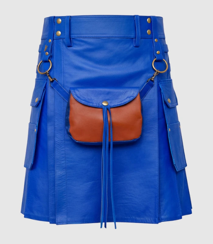 Electric Blue Leather Kilt Front