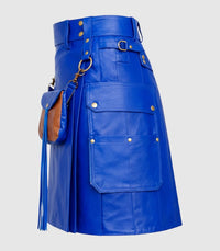 Electric Blue Leather Kilt Left Side
