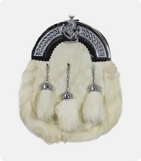 Full Dress Sporran White Rabbit Fur Chrome Lion Emblem