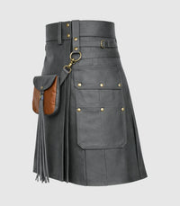 _Grey Leather Kilt Left Side