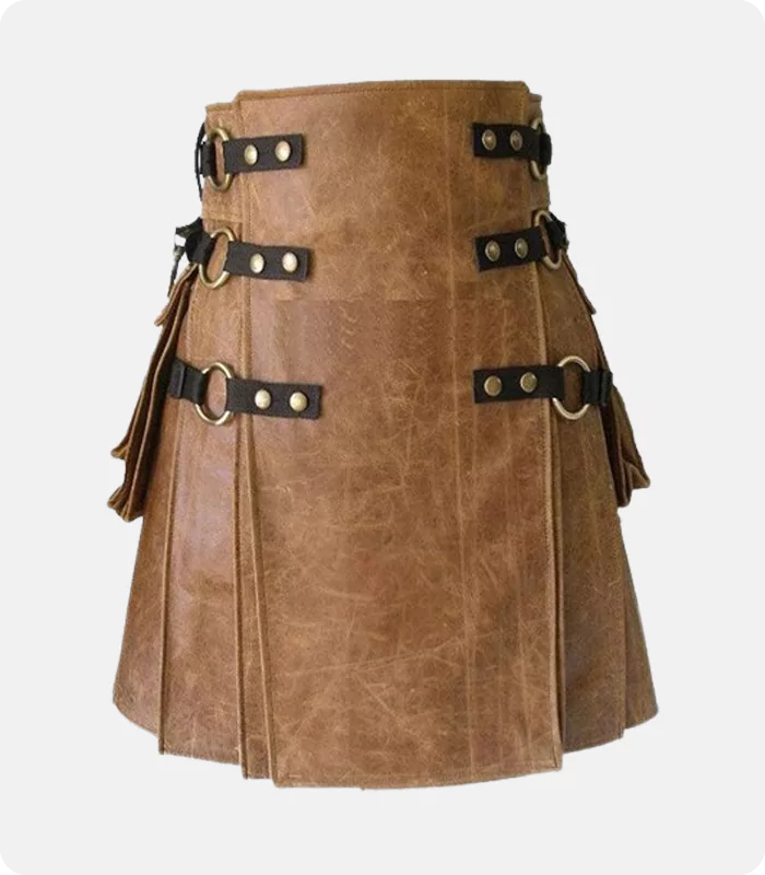 Hand Made Brown Leather Kilt