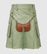Light Green  Sage Leather Kilt Front