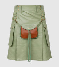 Light Green  Sage Leather Kilt Front