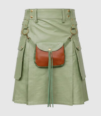 Light Green  Sage Leather Kilt Front