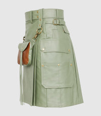 Light Green  Sage Leather Kilt Left Side