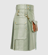 Light Green  Sage Leather Kilt Right Side