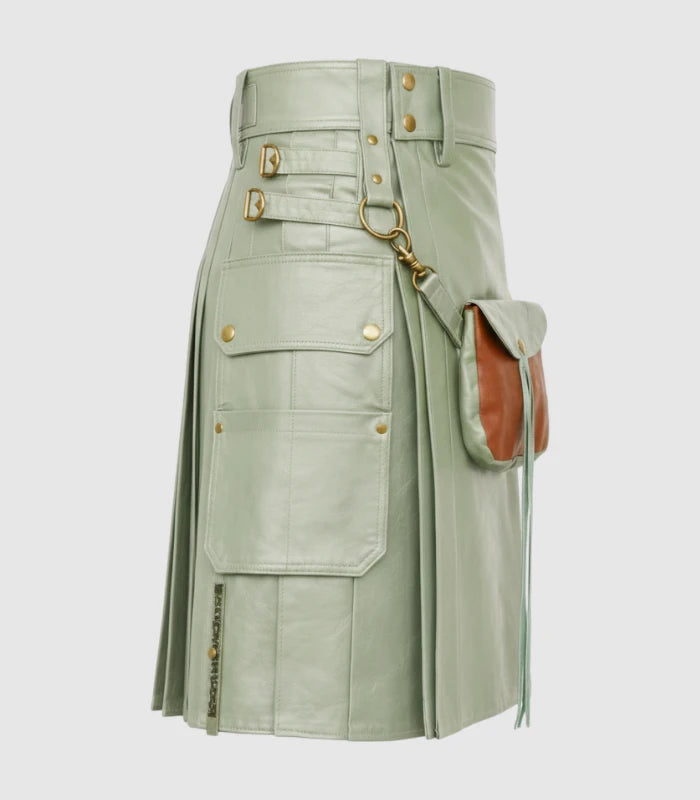 Light Green  Sage Leather Kilt Right Side
