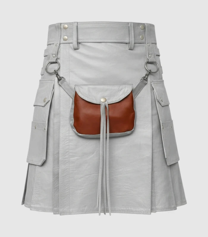 Light Grey Leather Kilt Front